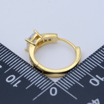 24K Gold Filled 15mm Square Baguette CZ Huggie Earrings | AB1204