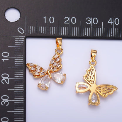 24K Gold Filled Clear Baguette Teardrop CZ Butterfly Mariposa Pendant | AA1434