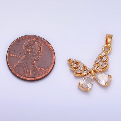 24K Gold Filled Clear Baguette Teardrop CZ Butterfly Mariposa Pendant | AA1434