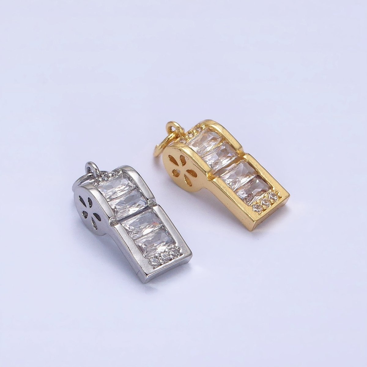 24K Gold Filled Clear Baguette Whistle Flower Add-On Charm in Gold &amp; Silver | AG582
