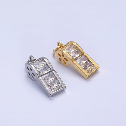 24K Gold Filled Clear Baguette Whistle Flower Add-On Charm in Gold &amp; Silver | AG582