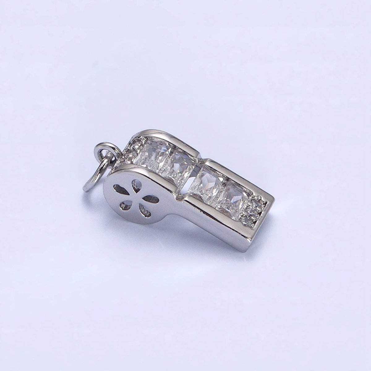 24K Gold Filled Clear Baguette Whistle Flower Add-On Charm in Gold &amp; Silver | AG582