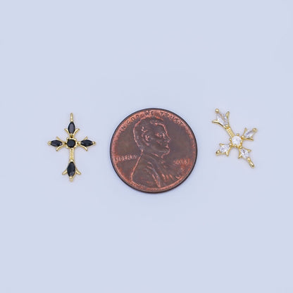 24K Gold Filled Clear, Black CZ Religious Passion Cross Charm | AF449