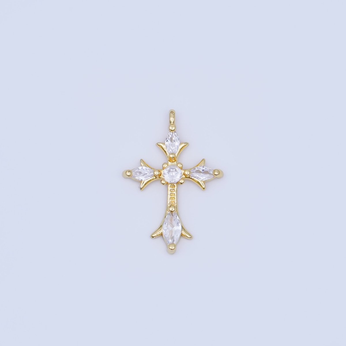 24K Gold Filled Clear, Black CZ Religious Passion Cross Charm | AF449