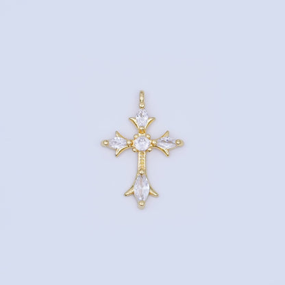 24K Gold Filled Clear, Black CZ Religious Passion Cross Charm | AF449