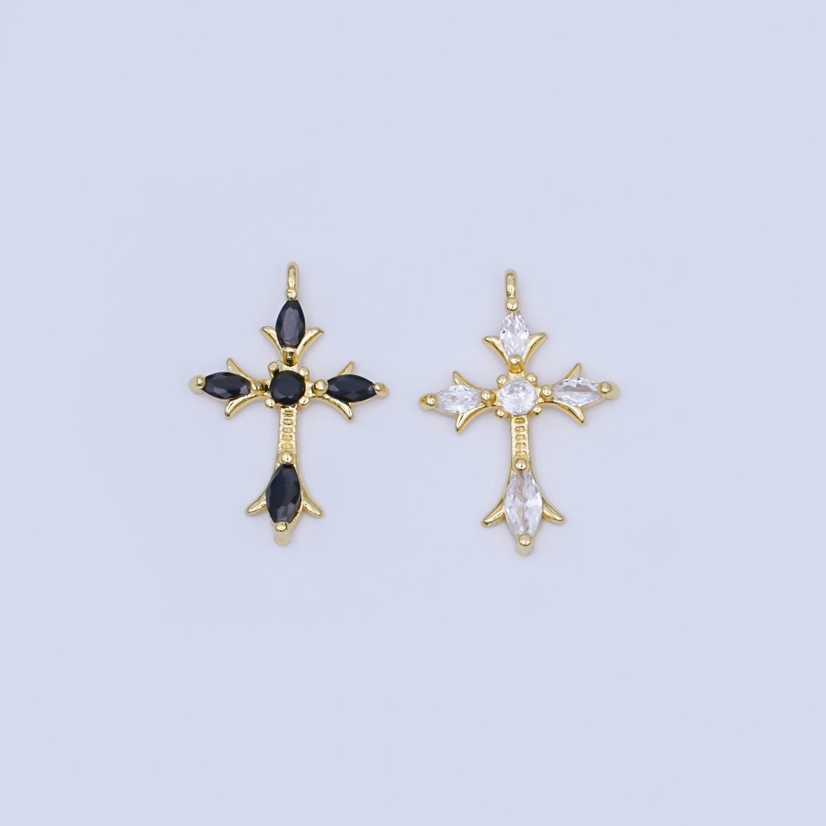 24K Gold Filled Clear, Black CZ Religious Passion Cross Charm | AF449