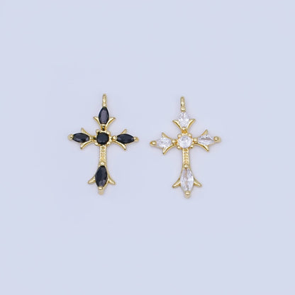 24K Gold Filled Clear, Black CZ Religious Passion Cross Charm | AF449