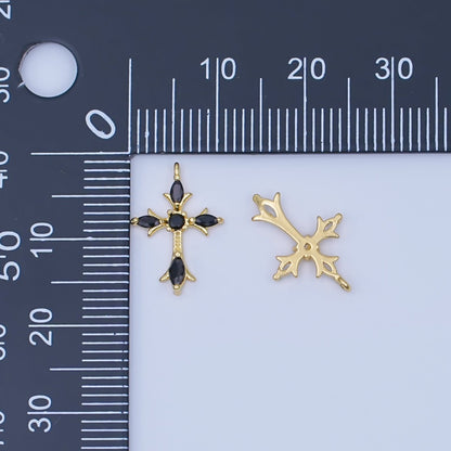 24K Gold Filled Clear, Black CZ Religious Passion Cross Charm | AF449