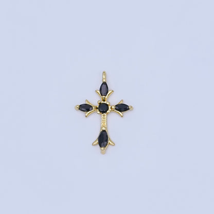 24K Gold Filled Clear, Black CZ Religious Passion Cross Charm | AF449