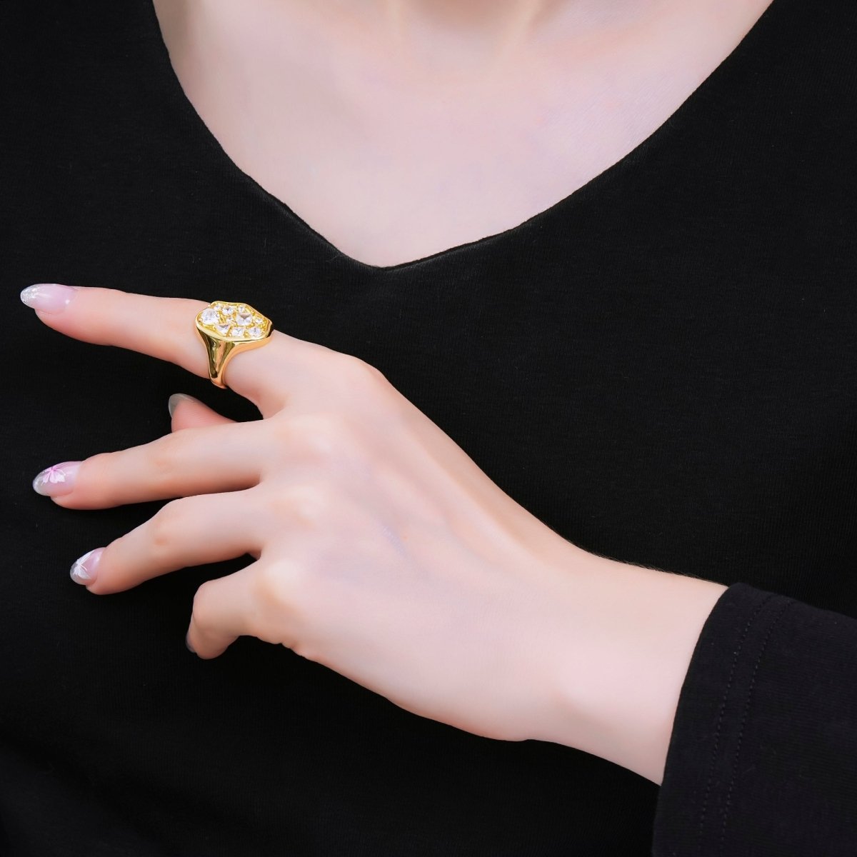 24K Gold Filled Clear CZ Abstract Cluster Ring in Gold &amp; Silver | O1081 O1091