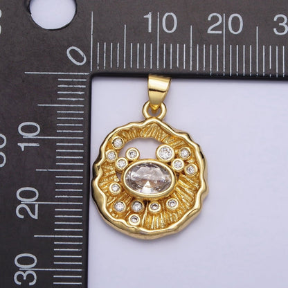 24K Gold Filled Clear CZ Abstract Geometric Round Pendant | AA204