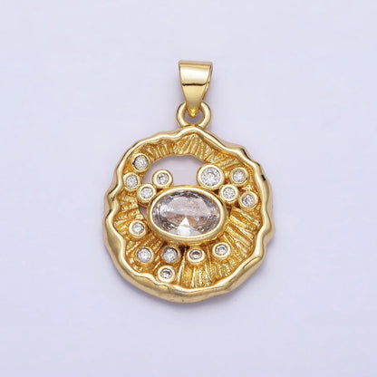 24K Gold Filled Clear CZ Abstract Geometric Round Pendant | AA204