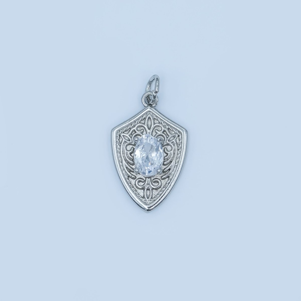 24K Gold Filled Clear CZ Artisan Shield Charm in Gold &amp; Silver | C917