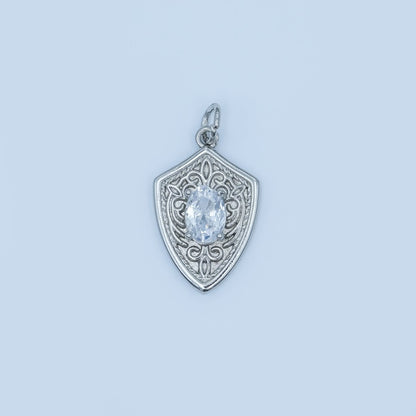 24K Gold Filled Clear CZ Artisan Shield Charm in Gold &amp; Silver | C917