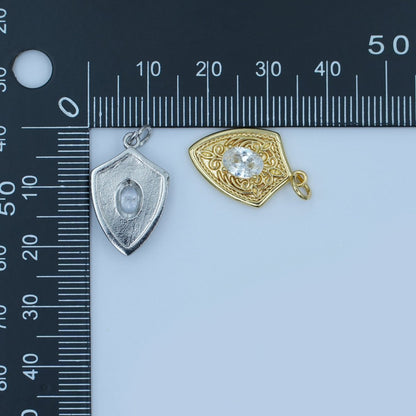 24K Gold Filled Clear CZ Artisan Shield Charm in Gold &amp; Silver | C917