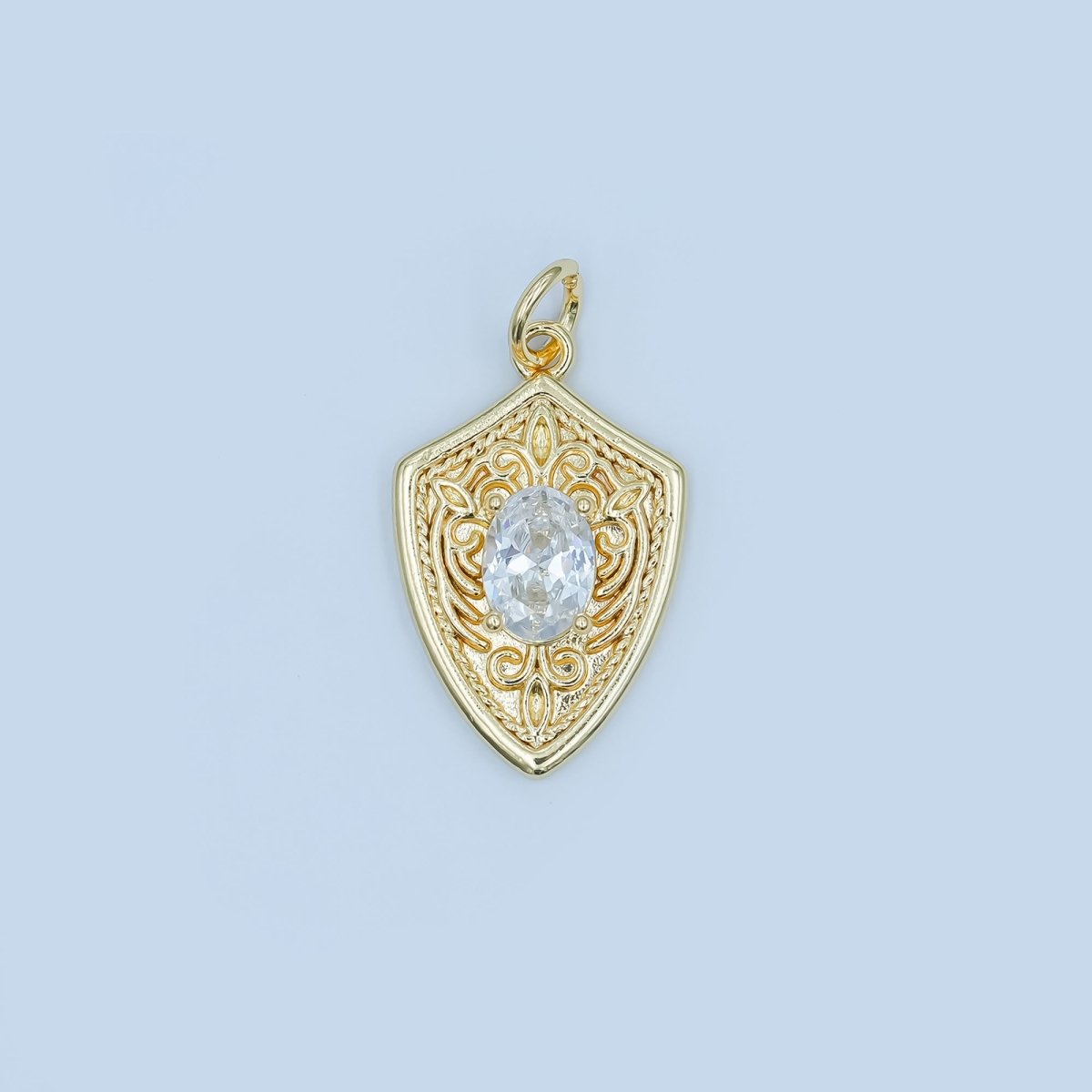 24K Gold Filled Clear CZ Artisan Shield Charm in Gold &amp; Silver | C917