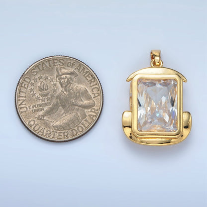 24K Gold Filled Clear CZ Baguette Bezel Pendant | I693