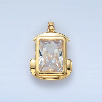 24K Gold Filled Clear CZ Baguette Bezel Pendant | I693