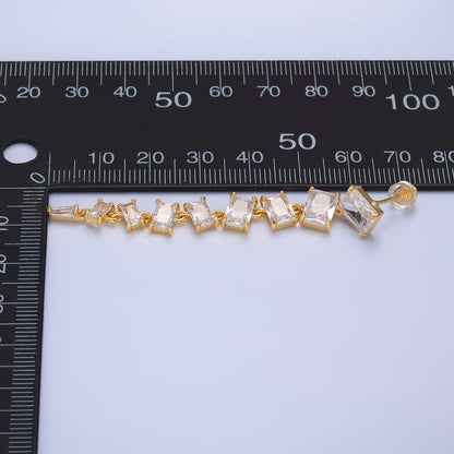 24K Gold Filled Clear CZ Baguette Drop Stud Earrings | V135