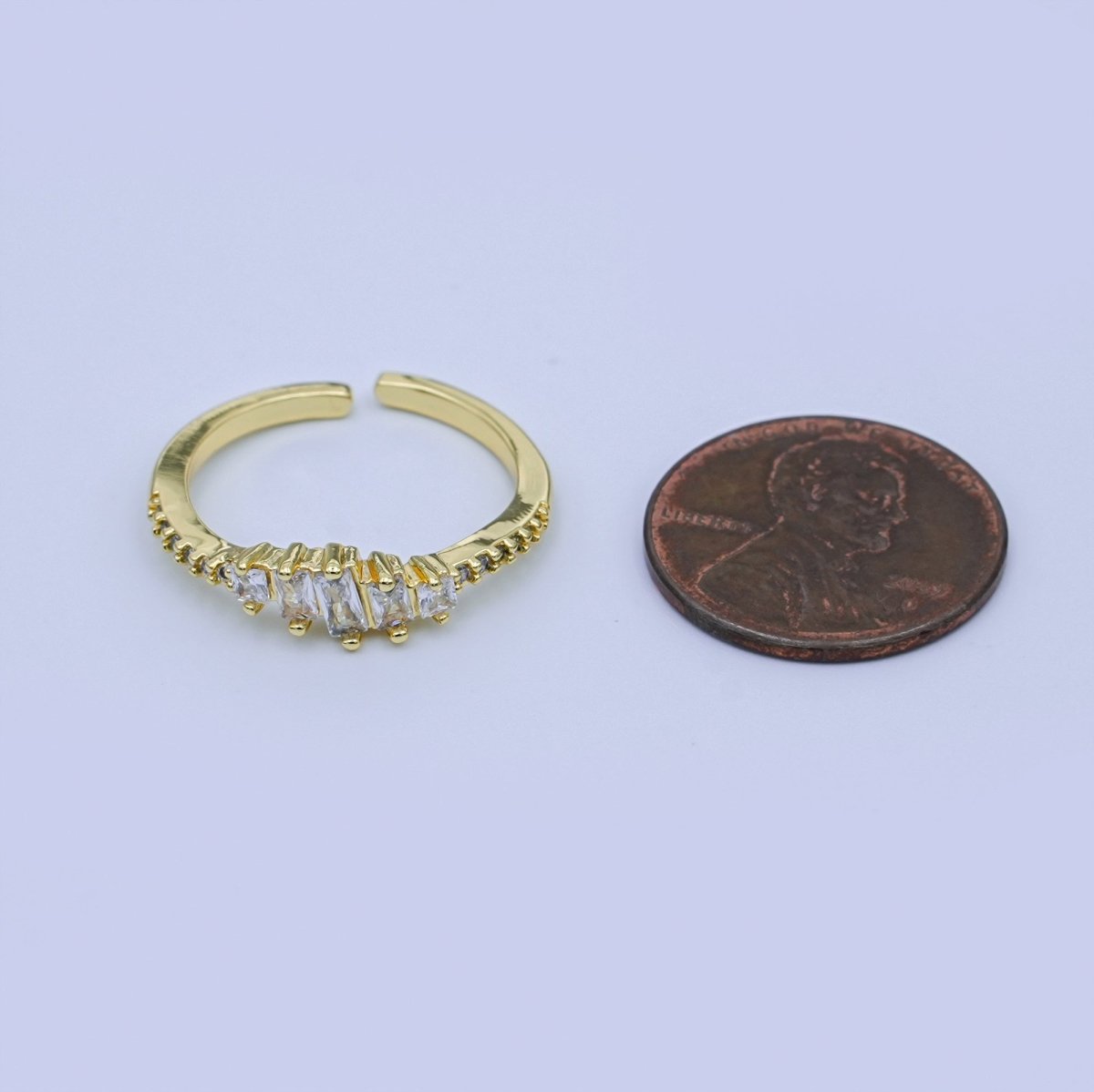 24K Gold Filled Clear CZ Baguette Gradient Micro Paved CZ Ring | O1433