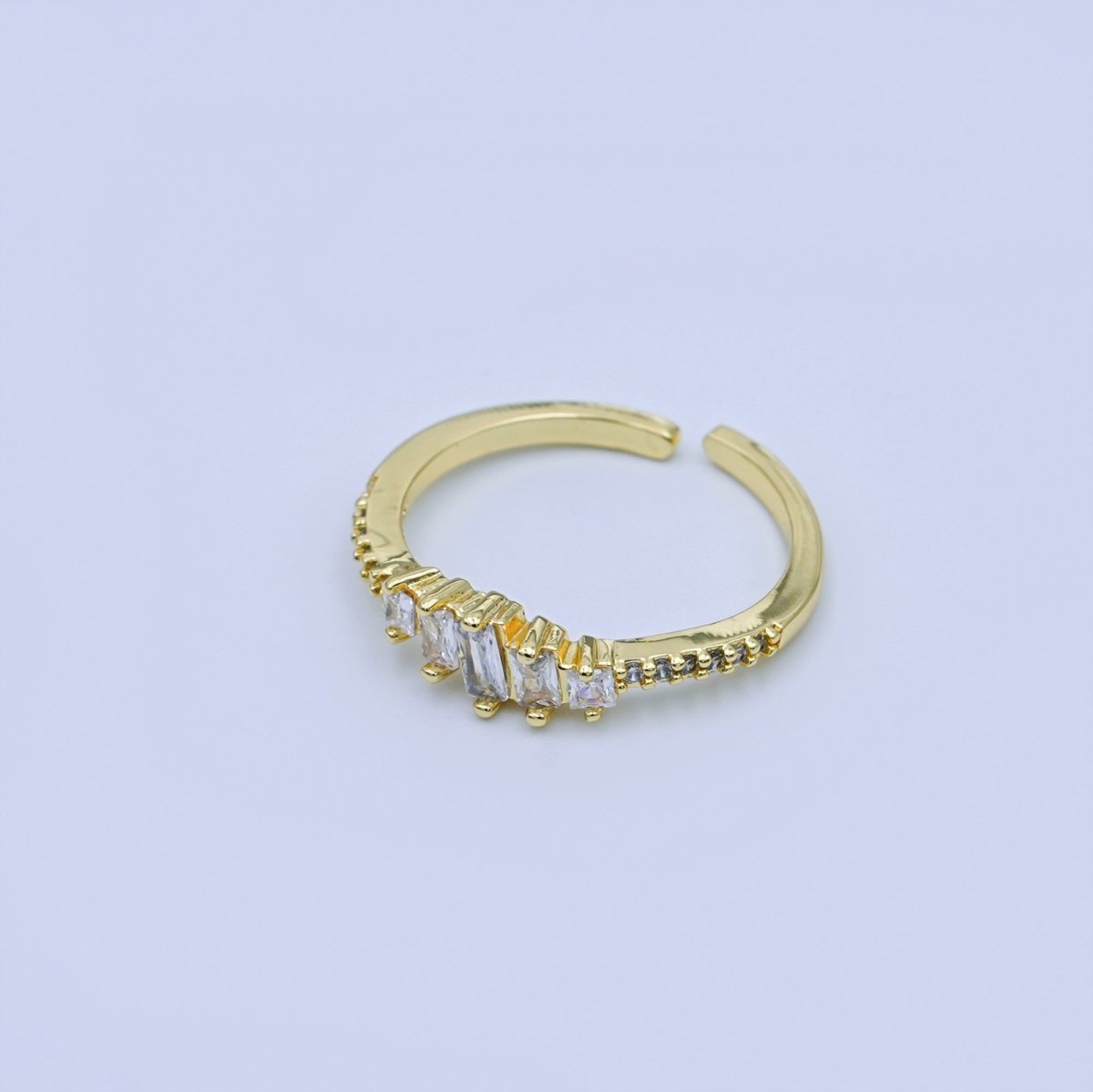 24K Gold Filled Clear CZ Baguette Gradient Micro Paved CZ Ring | O1433