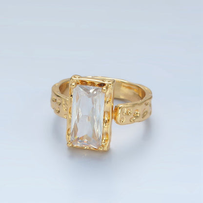 24K Gold Filled Clear CZ Baguette Hammered Wrap Band Ring | U320