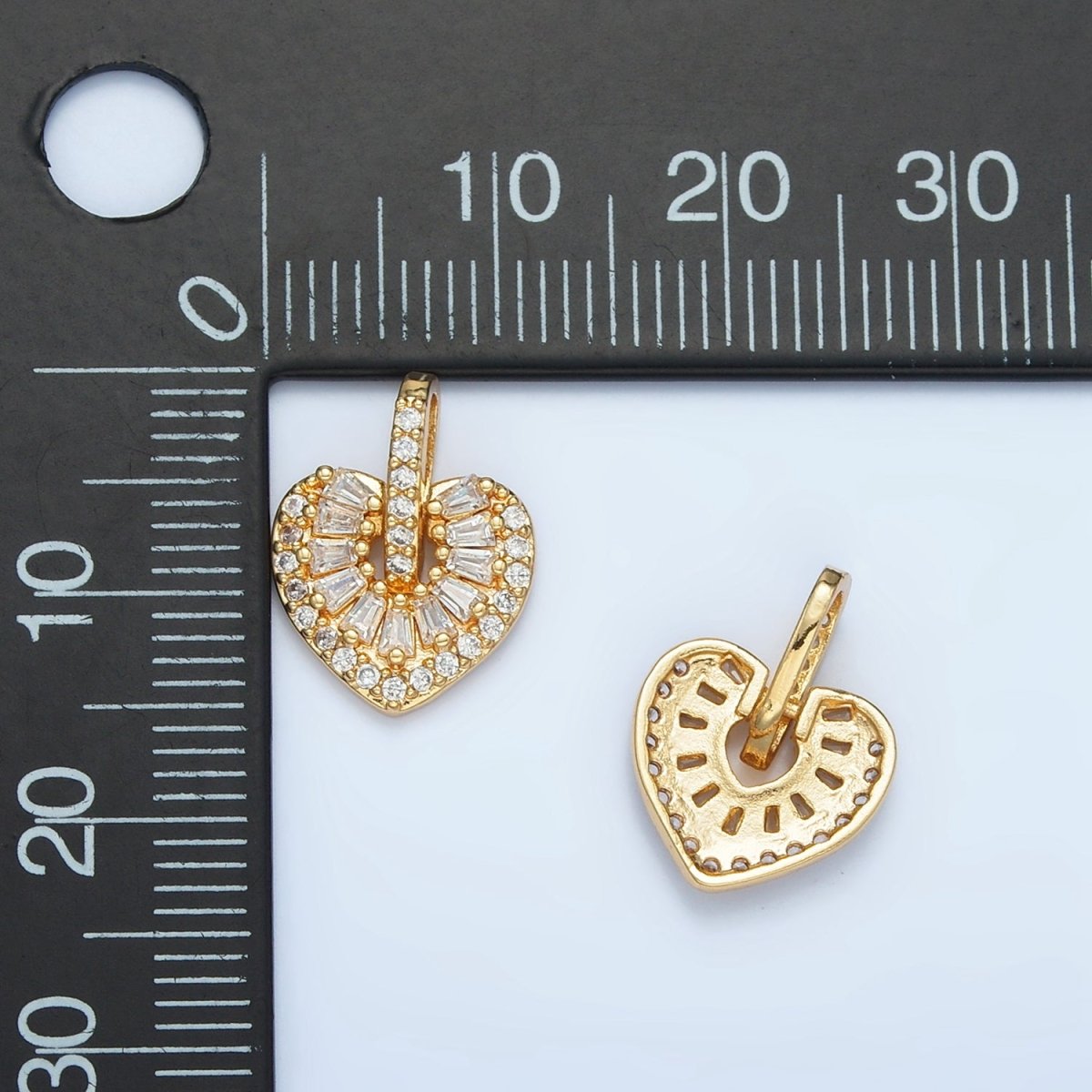 24K Gold Filled Clear CZ Baguette Heart Pendant | AA906