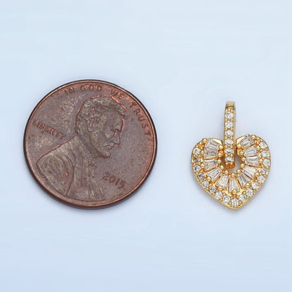 24K Gold Filled Clear CZ Baguette Heart Pendant | AA906