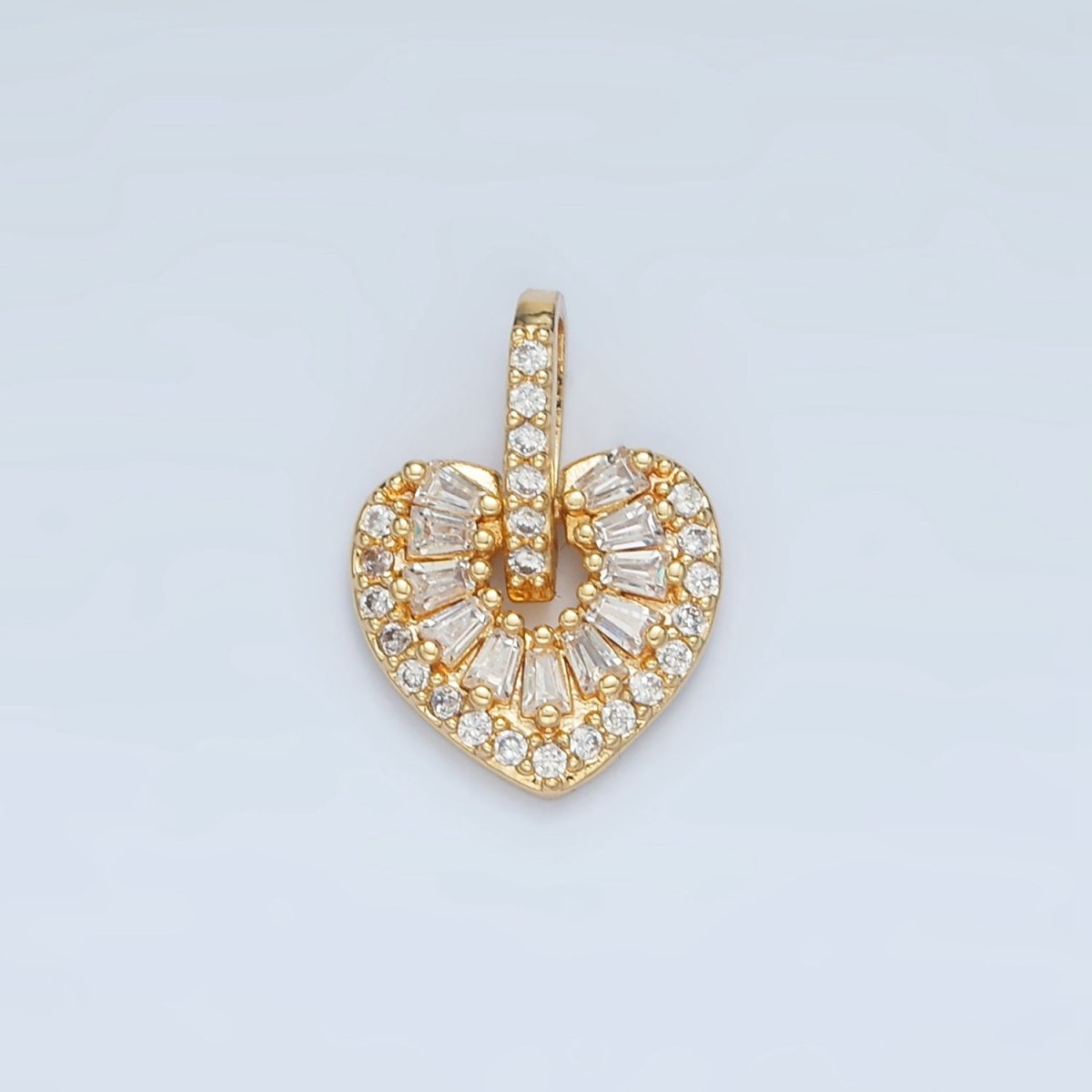 24K Gold Filled Clear CZ Baguette Heart Pendant | AA906