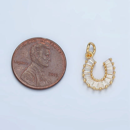 24K Gold Filled Clear CZ Baguette Horseshoe Charm | E683