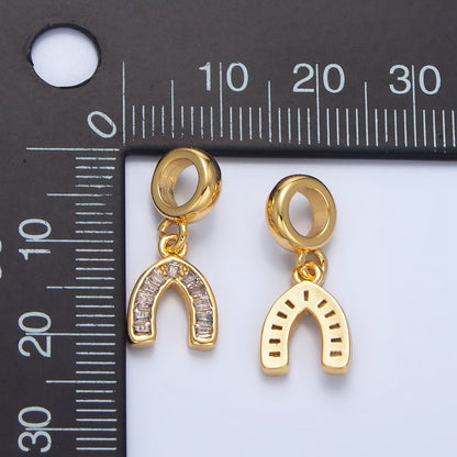 24K Gold Filled 12mm Clear Baguette Micro Paved CZ Horseshoe Drop Rondelle Pendant | X913