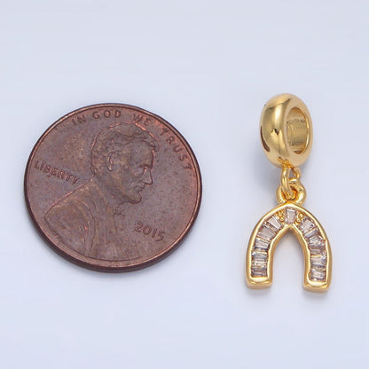 24K Gold Filled 12mm Clear Baguette Micro Paved CZ Horseshoe Drop Rondelle Pendant | X913