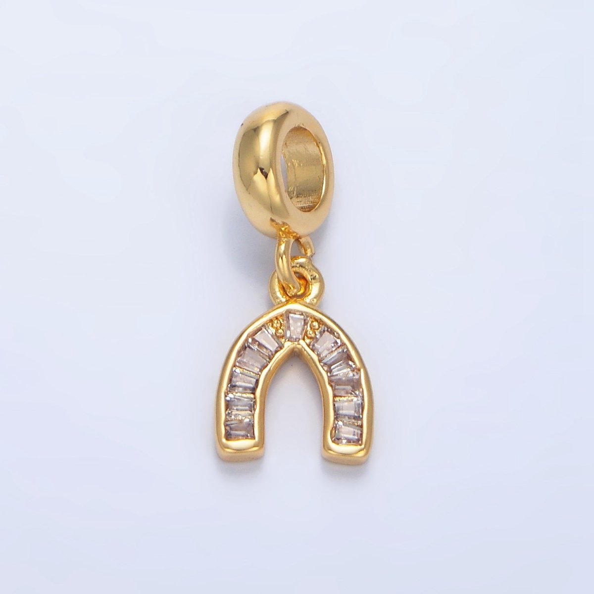 24K Gold Filled 12mm Clear Baguette Micro Paved CZ Horseshoe Drop Rondelle Pendant | X913