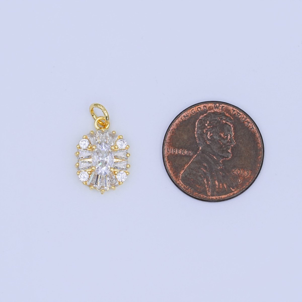 24K Gold Filled Clear CZ Baguette Oval Charm | N715