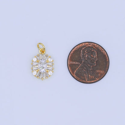 24K Gold Filled Clear CZ Baguette Oval Charm | N715