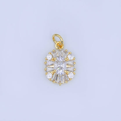 24K Gold Filled Clear CZ Baguette Oval Charm | N715