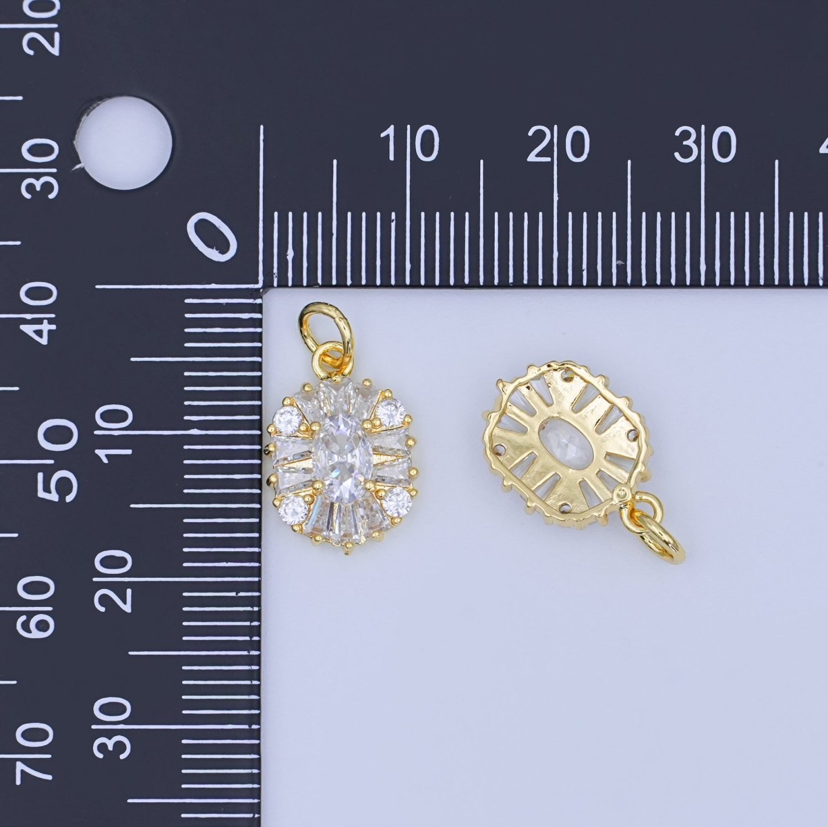24K Gold Filled Clear CZ Baguette Oval Charm | N715