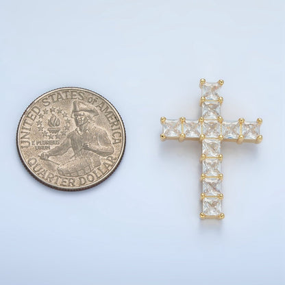 24K Gold Filled Clear CZ Baguette Religious Cross Pendant | AA869