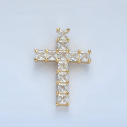 24K Gold Filled Clear CZ Baguette Religious Cross Pendant | AA869