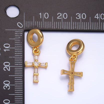 24K Gold Filled Clear CZ Baguette Religious Cross Rhondelle Drop Pendant | W329