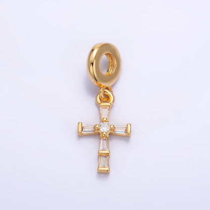 24K Gold Filled Clear CZ Baguette Religious Cross Rhondelle Drop Pendant | W329