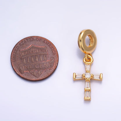 24K Gold Filled Clear CZ Baguette Religious Cross Rhondelle Drop Pendant | W329