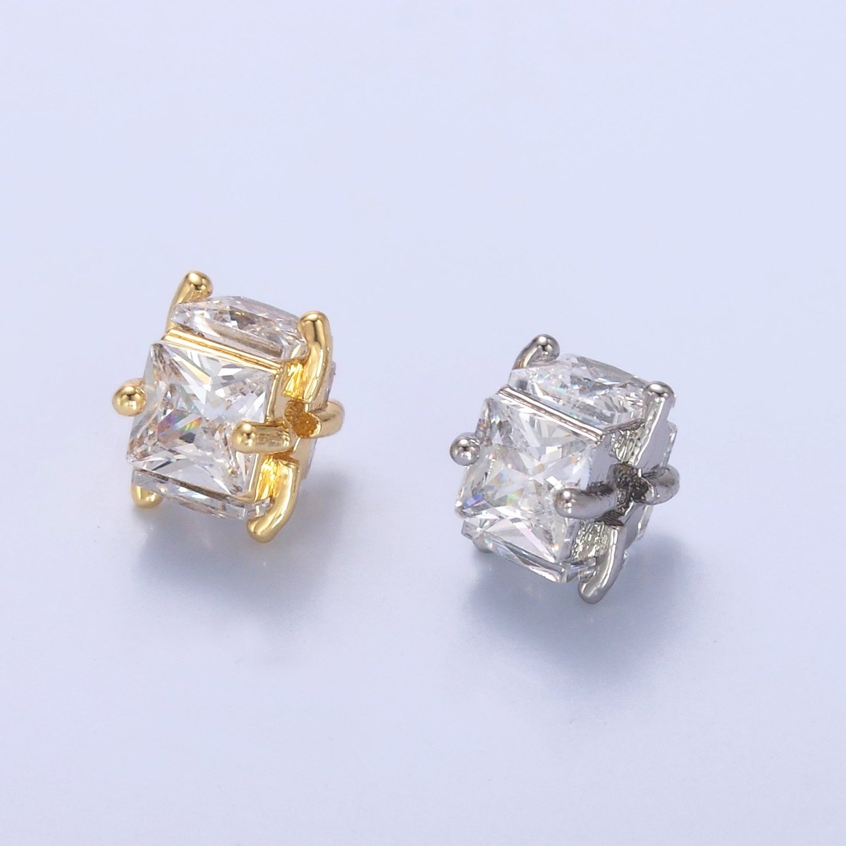 24K Gold Filled Clear CZ Baguette Square Rondelle Bead in Gold &amp; Silver | B641