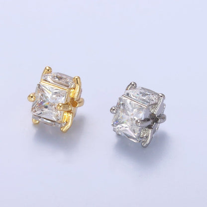 24K Gold Filled Clear CZ Baguette Square Rondelle Bead in Gold &amp; Silver | B641