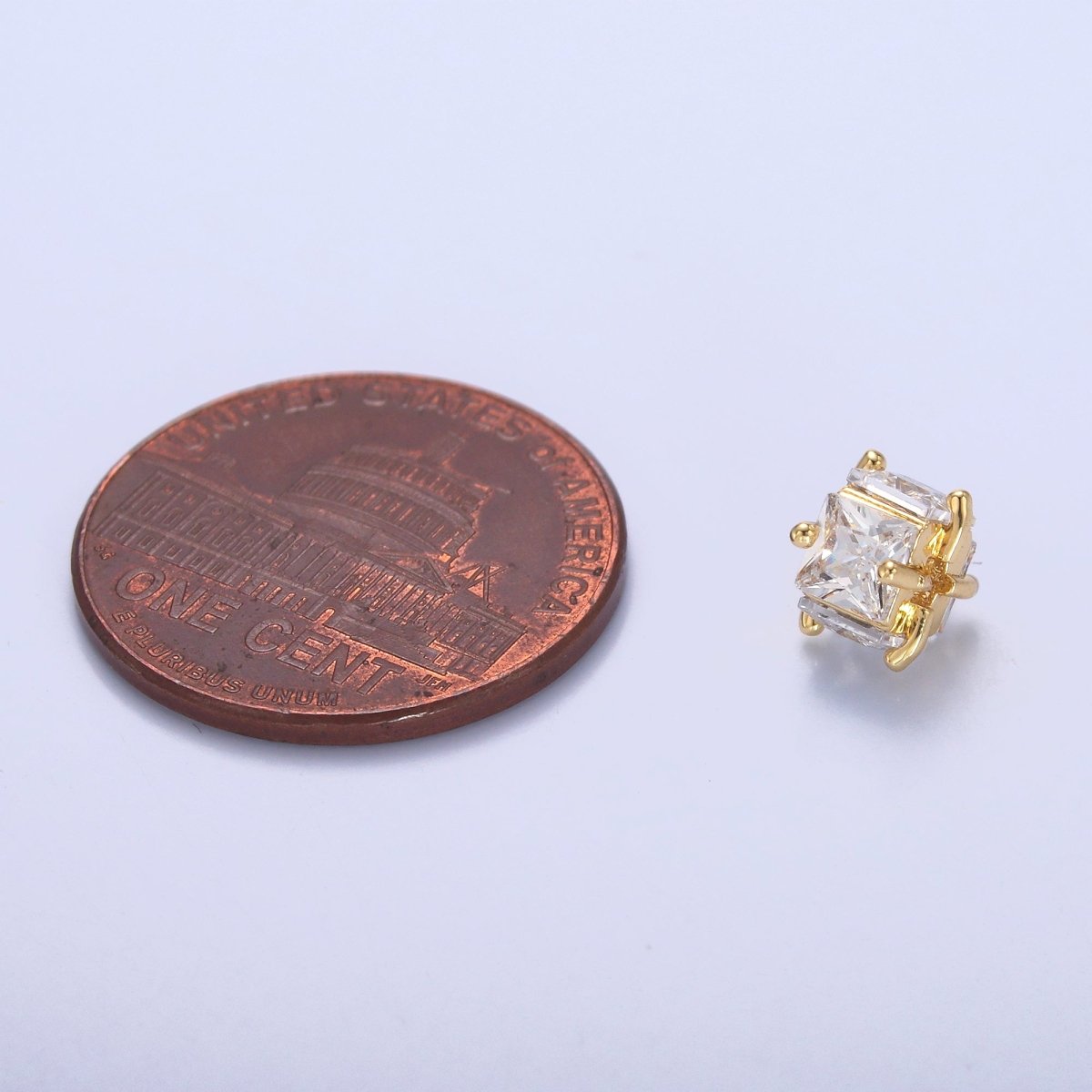 24K Gold Filled Clear CZ Baguette Square Rondelle Bead in Gold &amp; Silver | B641