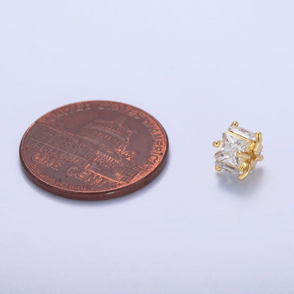 24K Gold Filled Clear CZ Baguette Square Rondelle Bead in Gold &amp; Silver | B641