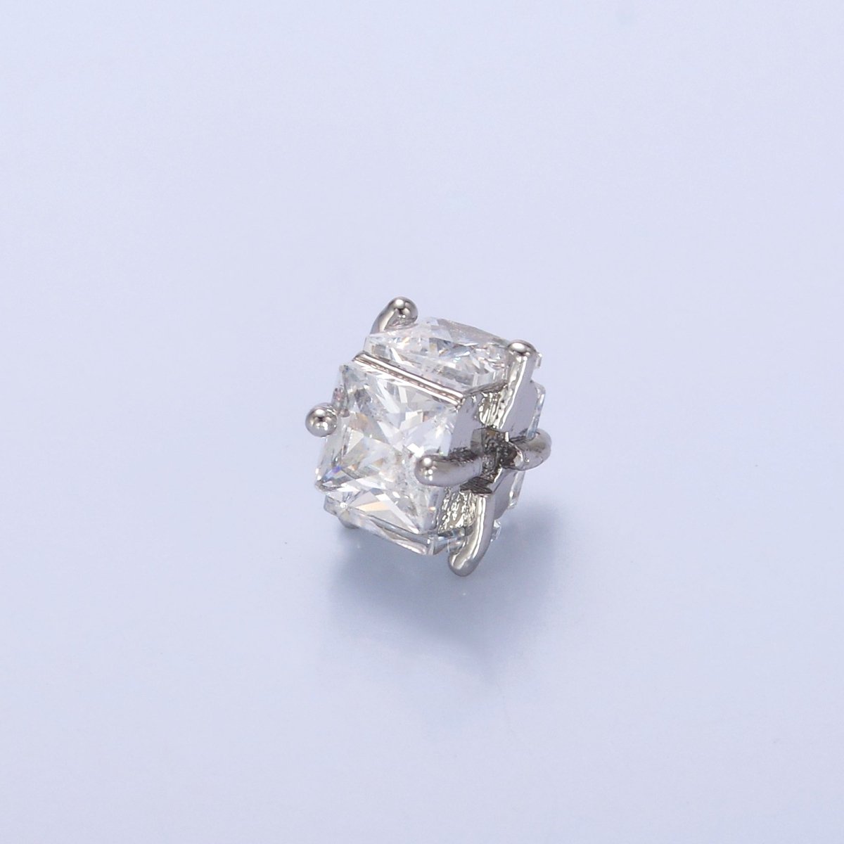 24K Gold Filled Clear CZ Baguette Square Rondelle Bead in Gold &amp; Silver | B641