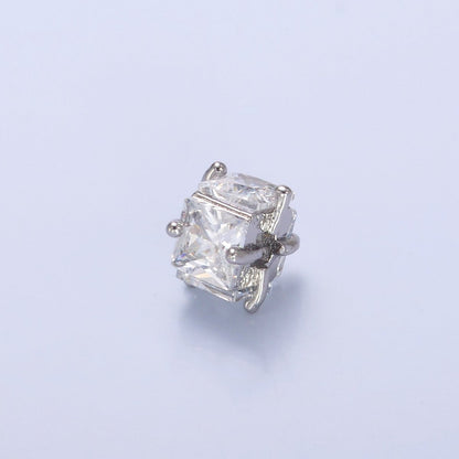 24K Gold Filled Clear CZ Baguette Square Rondelle Bead in Gold &amp; Silver | B641