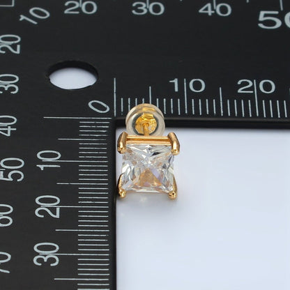 24K Gold Filled 8.3mm Clear CZ Square Baguette Stud Earrings | AB1222