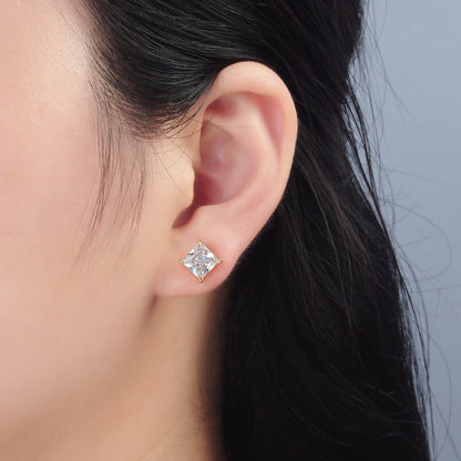 24K Gold Filled 8.3mm Clear CZ Square Baguette Stud Earrings | AB1222